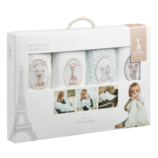 Set 4 Scutece Din Bumbac 70x70 cm Girafa Sophie